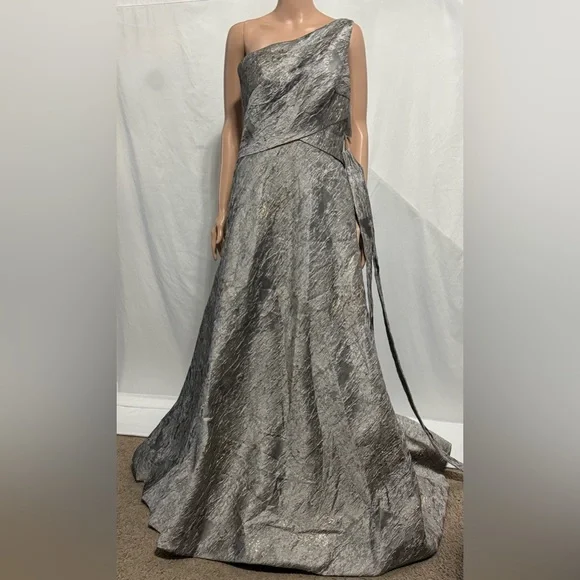 Rene Ruiz Collection Astmmetric Metallic One Shoulder Brocade Gown L17115 Size 6 - Picture 5 of 14